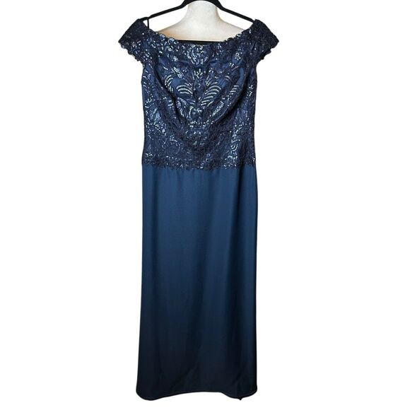 Tadashi Shoji Navy Blue Sequin Evening Gown Formal Dress 10 | Modest Wedding - Picture 1 of 10